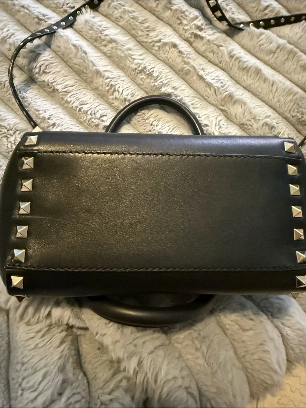 Valentino Black Leather Pyramid-Stud Tote with Gold Hardware
